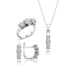 Swarovski Taşlı " TRİA " Model Tasarım Gümüş Set