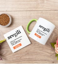 Sevgili Kelime Anlamı Yeşil Kupa Bardak Ve Bardak Altlığı Seti