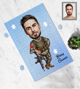 Kişiye Özel Asker Karikatürlü A4 99 Parça Puzzle Bay-1