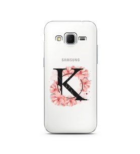 Pembe Çiçekli Harf Tasarım Süper Şeffaf Silikon Telefon Kılıfı Samsung Core Prim