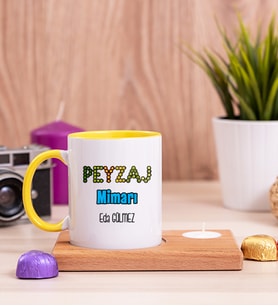 Peyzaj Mimarı Ahşap Altlıklı Mumlu Sarı Kupa Bardak