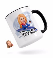BK Gift Kişiye Özel Hostes Karikatürlü Siyah Kupa Bardak-1