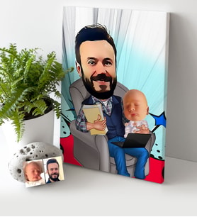 BK Gift Kişiye Özel Baba Oğul Karikatür Kanvas Tablo 30x50cm  1