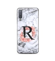 Mermer Çiçekli Harf Tasarım Süper Şeffaf Silikon Telefon Kılıfı Samsung A7 (2018