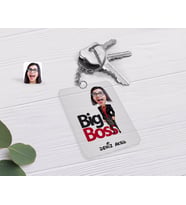 BK Gift Kişiye Özel Kadın Big Boss Karikatürlü Şeffaf Pleksi Anahtarlık-2 (Beyaz)