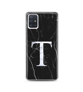 Samsung A51 Siyah Mermer Harf Tasarımlı Telefon Kılıfı T-Harfi 