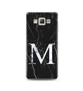 Samsung A7 (2015) Siyah Mermer Harf Tasarımlı Telefon Kılıfı M-Harfi 