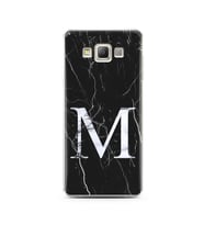 Samsung A7 (2015) Siyah Mermer Harf Tasarımlı Telefon Kılıfı M-Harfi 