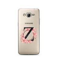 Pembe Çiçekli Harf Tasarım Süper Şeffaf Silikon Telefon Kılıfı Samsung Grand Pri