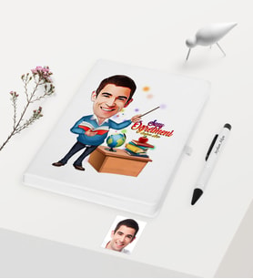 BK Gift Kişiye Özel Bay Öğretmen Temalı Karikatürlü Beyaz Defter Kalem Hediye Seti - 3