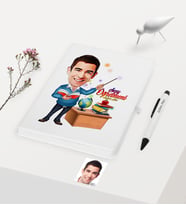 BK Gift Kişiye Özel Bay Öğretmen Temalı Karikatürlü Beyaz Defter Kalem Hediye Seti - 3