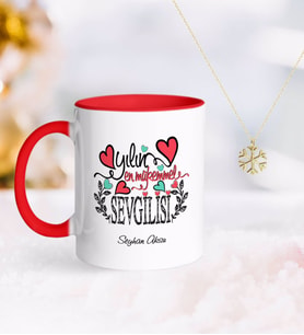 BK Gift Kişiye Özel Yılın En Mükemmel Sevgilisi Kırmızı Kupa ve Kar Tanesi Kolye (Model 1)
