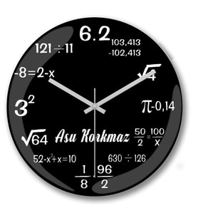 İsme Ve Kişiye Matematik Duvar Saati Bombeli Gercek Cam