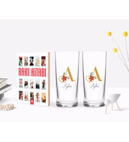 BK Gift Kişiye Özel Renkli Baskılı Harf ve İsim Tasarımlı İkili Rakı Bardağı ve Rakı Cep Kitabı Hediye Seti-1 (Model 1)