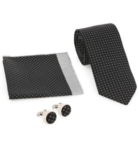 Siyah Kravat Kol Düğmesi Hediyelik Set-Brianze KMK-17
