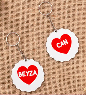 İsim Yazılı Kırmızı Kalpli İkili Anahtarlık