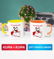 İkili Sevgiliye Sevgililer Günü Hediyesi 10 Kupa Bardak Sarı Turuncu