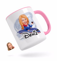 BK Gift Kişiye Özel Hostes Karikatürlü Pembe Kupa Bardak-1