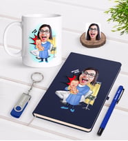 BK Gift Kişiye Özel Kadın Kadın Doğum Uzmanı Karikatürlü Lacivert Defter Kalem Kupa 32gb USB Bellek Hediye Seti-1 (Model 1)
