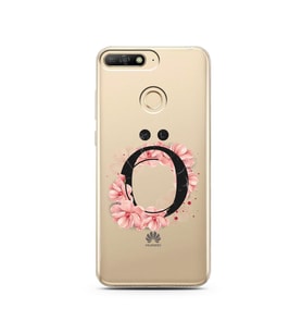Pembe Çiçekli Harf Tasarım Süper Şeffaf Silikon Telefon Kılıfı Huawei Y6 Prime 2