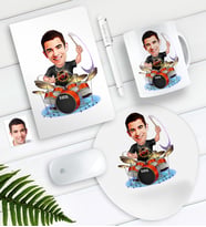 BK Gift Kişiye Özel Bay Baterist Karikatürlü Defter Kalem Kupa Mouse Pad Seti (Model 1)