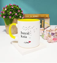 Hayat Kısa Tasarımlı Kişiye Özel Hayat Kısa Kupa Bardak Sarı