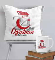 BK Gift Kişiye Özel Bugün Günlerden Öğretmen Temalı Yastık Kupa Seti - 2