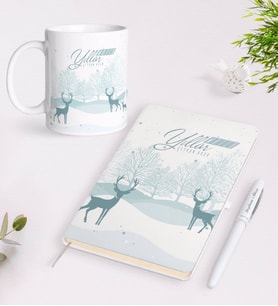 BK Gift Kişiye Özel Yılbaşı Mutlu Yıllar Beyaz Defter Kalem ve Kupa Seti-20 (Model 1)