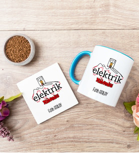 Elektrik Mühendisi Mavi Kupa Bardak Ve Bardak Altlığı Seti