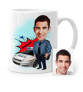 BK Gift Kişiye Özel Trafik Polisi Karikatür Beyaz Kupa Bardak  2