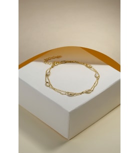 Gümüş Elmas Kesim Zirkon Taşlı Tasarım Bileklik (Gold)