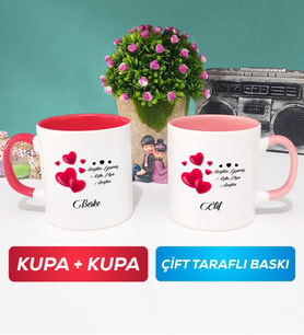 İkili Sevgililer Günü Hediyesi Kupa Bardak Kırmızı Pembe