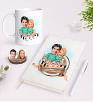 BK Gift Kişiye Özel Yılın En Mükemmel Çifti Karikatürlü Beyaz Defter Kalem ve Kupa Seti-55 (Model 1)