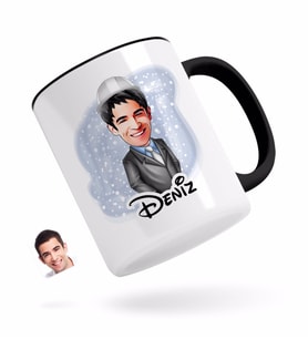BK Gift Kişiye Özel Erkek Mühendis Karikatürlü Siyah Kupa Bardak