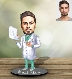 Kişiye Özel Doktor Tasarımlı Karikatür Ahşap Biblo Bay-8