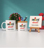 Endüstri Mühendisi Kupa Bardak Kalemlik ve Dekoratif Taş Baskı Seti