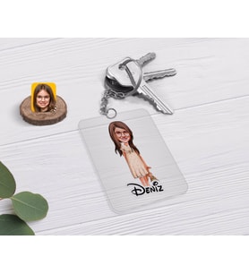 BK Gift Kişiye Özel Kız Çocuk Karikatürlü Şeffaf Pleksi Anahtarlık-7 (Beyaz)