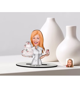 BK Gift Kişiye Özel Kadın Aşçı Karikatürlü Ahşap Biblo Model-3 (Beyaz)