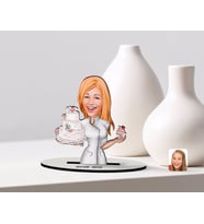 BK Gift Kişiye Özel Kadın Aşçı Karikatürlü Ahşap Biblo Model-3 (Beyaz)