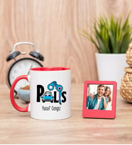 Polis Tasarım Kırmızı Kupa Bardak ve Kırmızı Mini Fotoğraf Çerçevesi