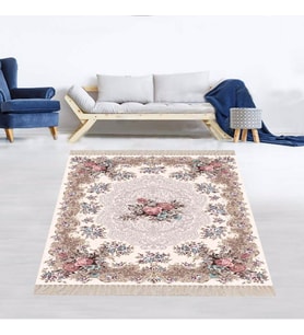 Gül Desenli Dijital Baskı Yıkanabilir Modern Salon Halı ve Yolluk (Bej)