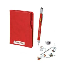 İsme Özel Termo Deri Defter Çok Fonksiyonlu Kalem Seti (Kırmızı)