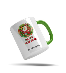 Kişiye Özel Yılbaşı Hediyesi Yeşil Saplı Kupa Bardak