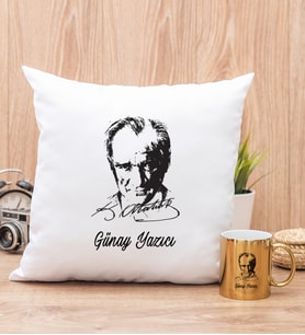 Atatürk Siluetli Yastık ve Gold Kupa Bardak