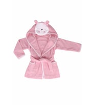 %100 Pamuklu Kedi Desenli Çocuk Bornozu (Pembe)