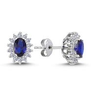 Lova Pırlantalı Oval Safir Anturaj Küpe - 3030022