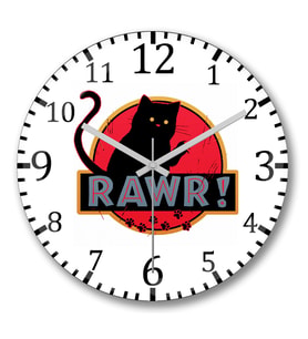 Kedi Cat Rawr Duvar Saati Bombeli Gercek Cam