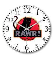 Kedi Cat Rawr Duvar Saati Bombeli Gercek Cam