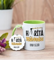 Harita Mühendisi Yeşil Kupa Bardak Ve Anahtarlık Set