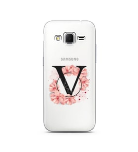 Pembe Çiçekli Harf Tasarım Süper Şeffaf Silikon Telefon Kılıfı Samsung Core Prim